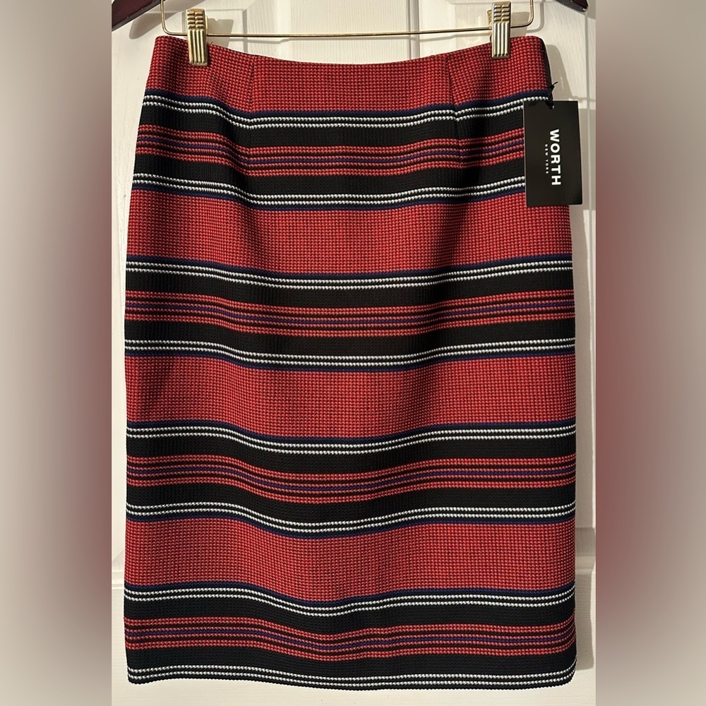 WORTH 2 Career Workwear Patriotic Nautical Navy Flame Red Marlin Pencil Skirt